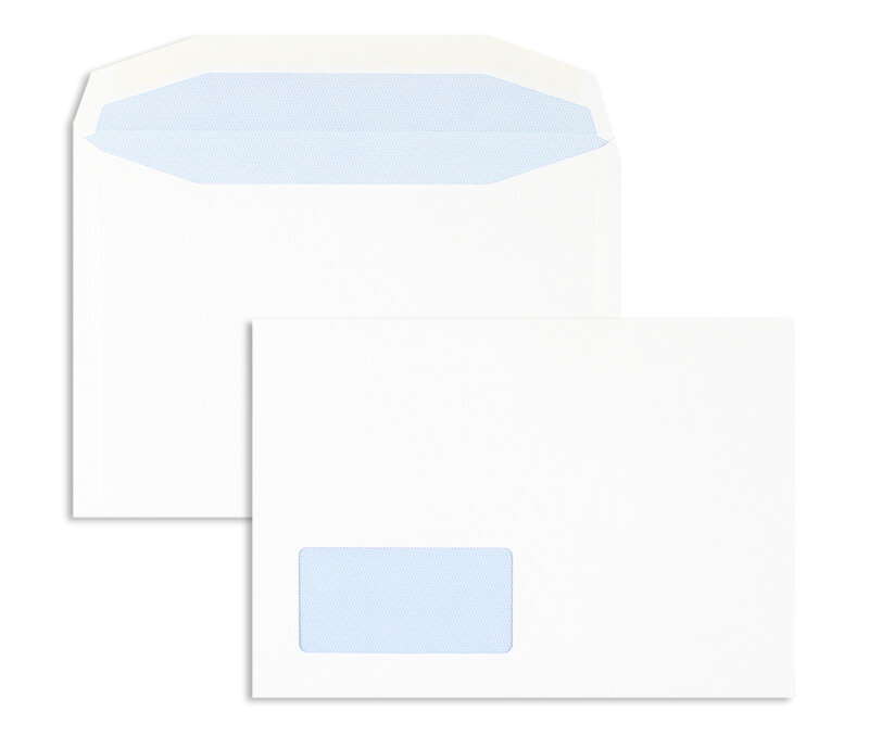 enveloppe de mise sous pli blanc 162 x 235 mm (din c5) | 90 g/m² offset | avec fenêtre | fermeture gommée | rabat trapézoïdal | 500 pièces