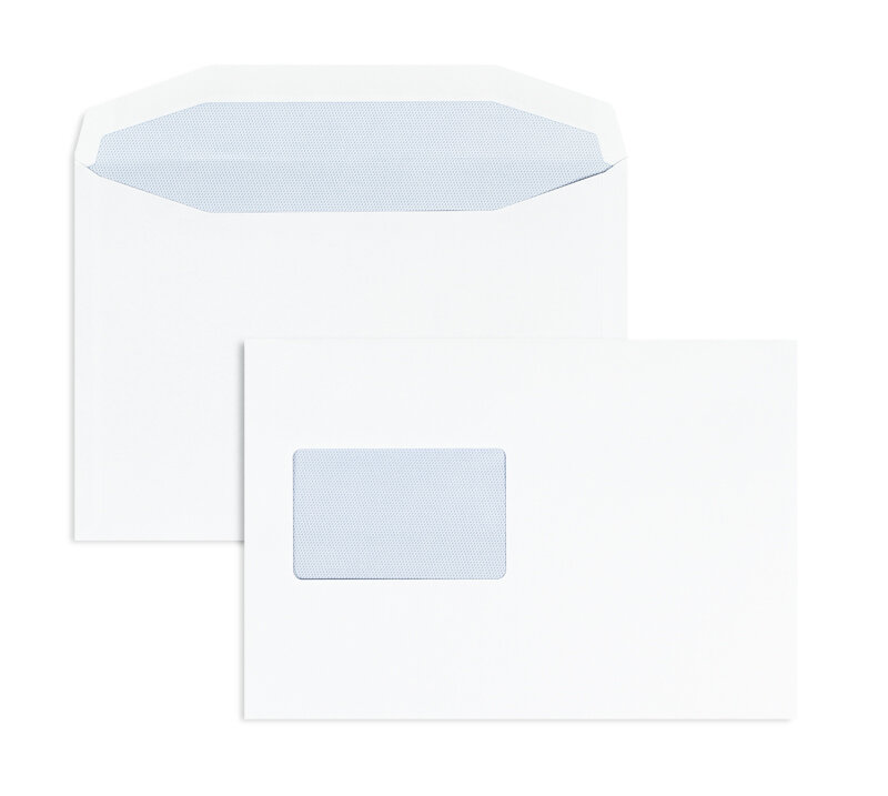 enveloppe de mise sous pli blanc 162 x 235 mm (din c5) | 90 g/m² offset | avec fenêtre | fermeture gommée | rabat trapézoïdal | 500 pièces