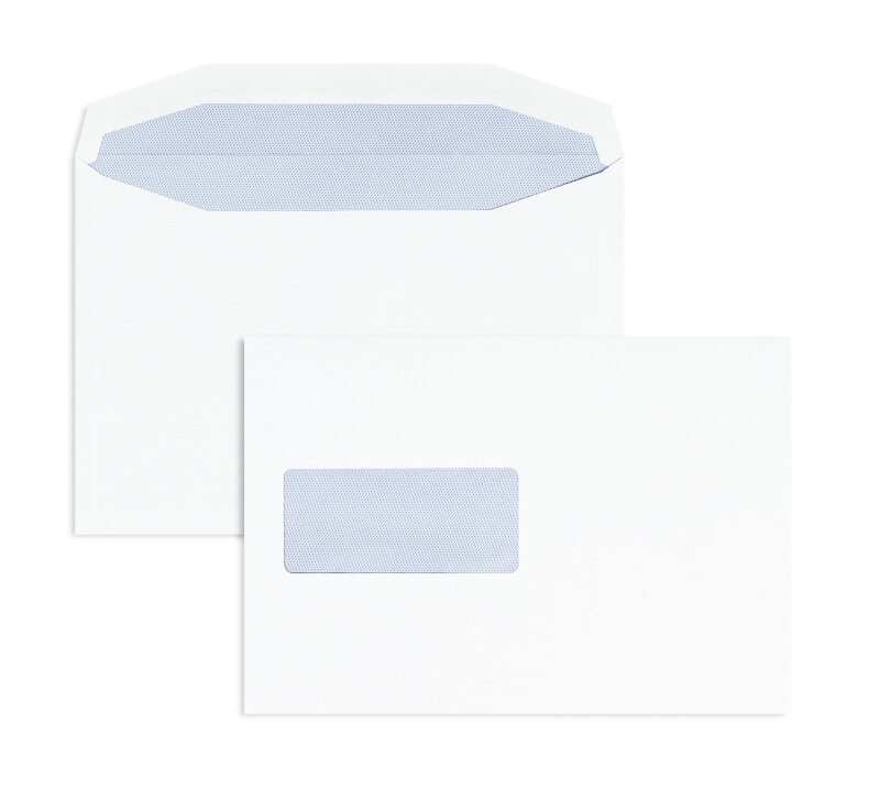 enveloppe de mise sous pli blanc 162 x 235 mm (din c5) | 90 g/m² offset | avec fenêtre | fermeture gommée | rabat trapézoïdal | 500 pièces