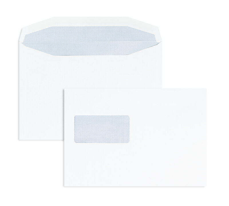 enveloppe de mise sous pli blanc 162 x 235 mm (din c5) | 90 g/m² offset | avec fenêtre | fermeture gommée | rabat trapézoïdal | 500 pièces