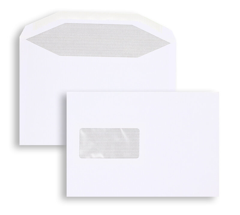 enveloppes blanc 162 x 235 mm (din c5) | 90 g/m² offset | avec fenêtre | fermeture gommée | rabat trapézoïdal | 500 pièces