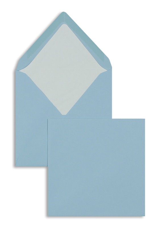 enveloppes colorées bleu (bleu délavé) 164 x 164 mm | 100 g/m² côtelé (paperado) | sans fenêtre | fermeture gommée | rabat pointu | 100 pièces