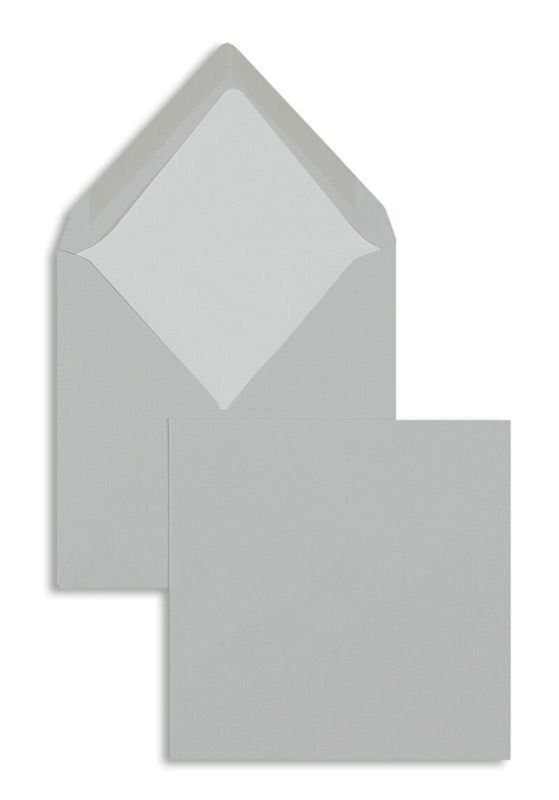 enveloppes colorées gris (gris glacé) 164 x 164 mm | 100 g/m² côtelé (paperado) | sans fenêtre | fermeture gommée | rabat pointu | 100 pièces