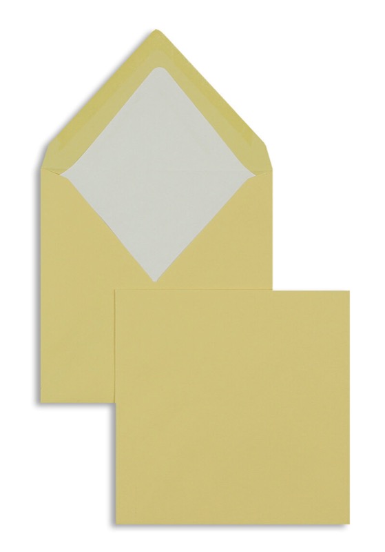 enveloppes colorées jaune (jaune melon) 164 x 164 mm | 100 g/m² côtelé (paperado) | sans fenêtre | fermeture gommée | rabat pointu | 100 pièces