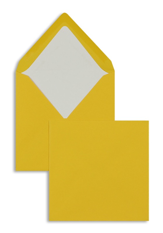 enveloppes colorées jaune (ocre jaune) 164 x 164 mm | 100 g/m² côtelé (paperado) | sans fenêtre | fermeture gommée | rabat pointu | 100 pièces