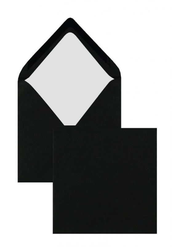 enveloppes colorées noir 164 x 164 mm | 100 g/m² mat (paperado) | sans fenêtre | fermeture gommée | rabat pointu | 100 pièces