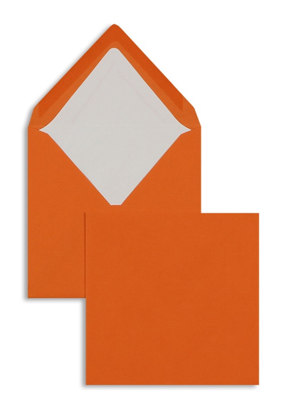 enveloppes colorées orange 164 x 164 mm | 100 g/m² côtelé (paperado) | sans fenêtre | fermeture gommée | rabat pointu | 100 pièces