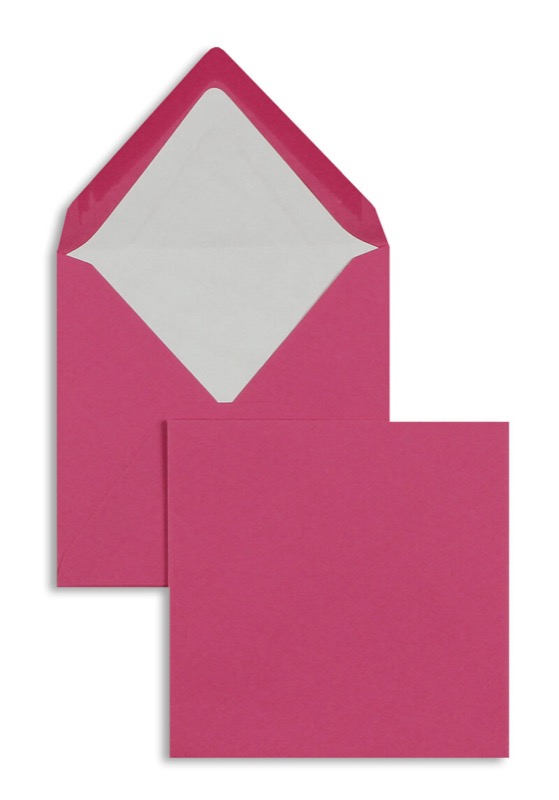 enveloppes colorées rose (rose fuchsia) 164 x 164 mm | 100 g/m² côtelé (paperado) | sans fenêtre | fermeture gommée | rabat pointu | 100 pièces