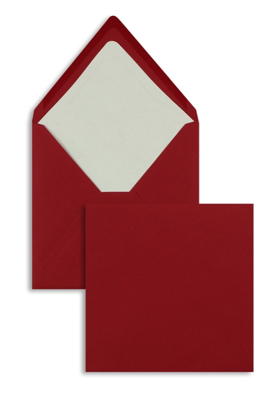 enveloppes colorées rouge 164 x 164 mm | 100 g/m² côtelé (paperado) | sans fenêtre | fermeture gommée | rabat pointu | 100 pièces