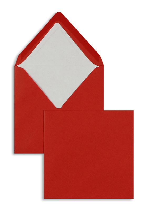 enveloppes colorées rouge (rouge tomate) 164 x 164 mm | 100 g/m² côtelé (paperado) | sans fenêtre | fermeture gommée | rabat pointu | 100 pièces