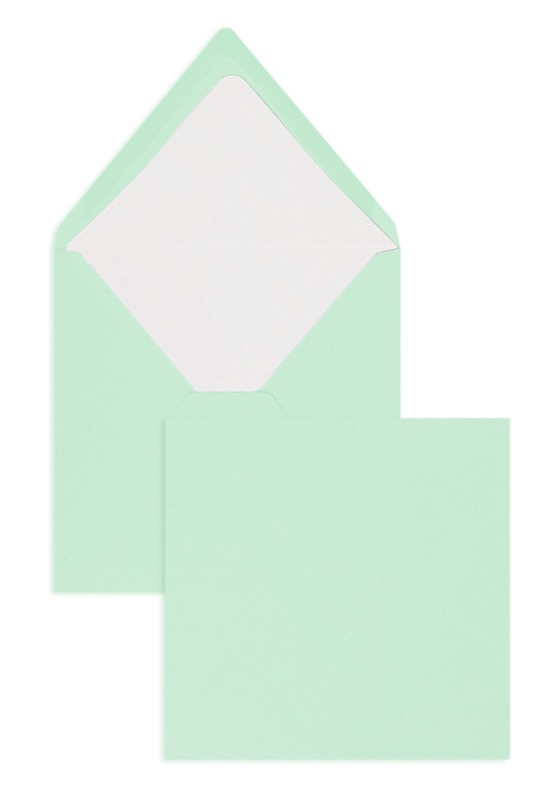 enveloppes colorées vert (menthe) 164 x 164 mm | 100 g/qm côtelé (paperado) | sans fenêtre | fermeture gommée | rabat pointu | 100 pièces
