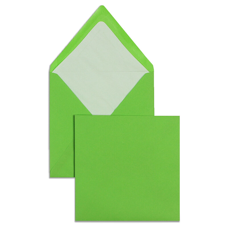 enveloppes colorées vert (pomme) 164 x 164 mm | 100 g/qm côtelé (paperado) | sans fenêtre | fermeture gommée | rabat pointu | 100 pièces