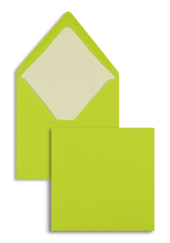 enveloppes colorées vert (vert de mai) 164 x 164 mm | 100 g/m² côtelé (paperado) | sans fenêtre | fermeture gommée | rabat pointu | 100 pièces