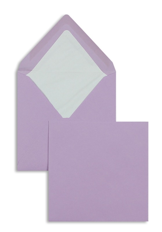 enveloppes colorées violet (orchidée lilas) 164 x 164 mm | 100 g/m² côtelé (paperado) | sans fenêtre | fermeture gommée | rabat pointu | 100 pièces