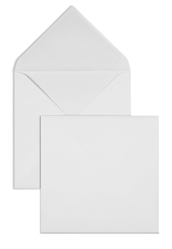 enveloppes blanc 165 x 165 mm | 135 g/m² velin | sans fenêtre | fermeture gommée | rabat pointu | 100 pièces