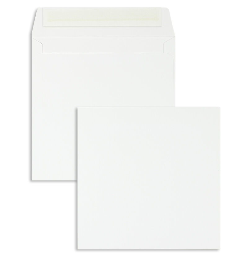 enveloppes blanc (blanc d'hiver) 165 x 165 mm | 120 g/m² offset | sans fenêtre | fermeture adhésive | rabat droit | 100 pièces