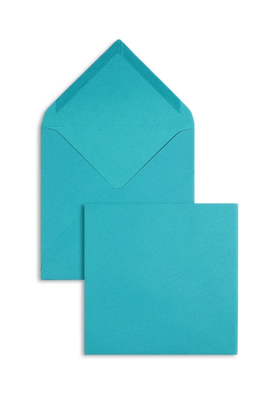 enveloppes colorées bleu (petrol) 165 x 165 mm | 120 g/m² velin | sans fenêtre | fermeture gommée | rabat pointu | 100 pièces