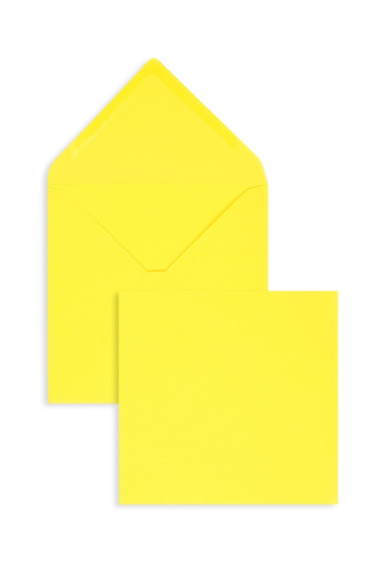 enveloppes colorées jaune (jaune de soleil) 165 x 165 mm | 120 g/m² velin | sans fenêtre | fermeture gommée | rabat pointu | 100 pièces