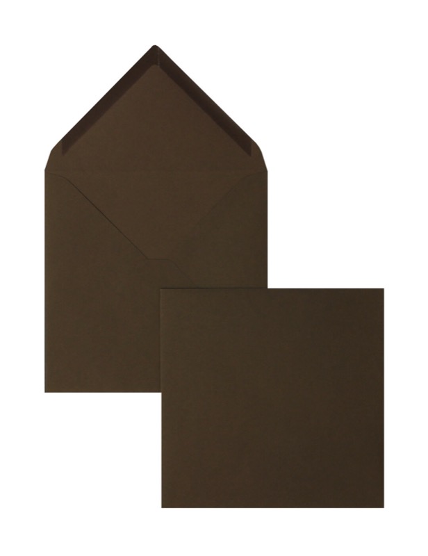 enveloppes colorées marron (marron foncé) 165 x 165 mm | 120 g/m² velin | sans fenêtre | fermeture gommée | rabat pointu | 100 pièces