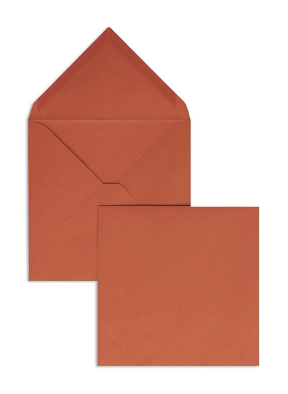 enveloppes colorées marron (terre cuite) 165 x 165 mm | 100 g/m² côtelé | sans fenêtre | fermeture gommée | rabat pointu | 100 pièces