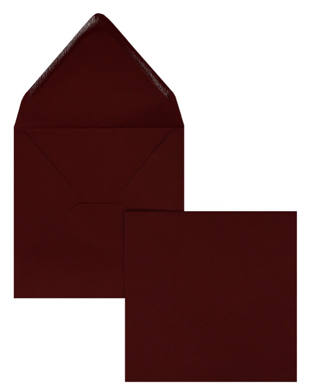 enveloppes colorées rouge (bordeaux) 165 x 165 mm | 120 g/qm velin | sans fenêtre | fermeture gommée | rabat pointu | 100 pièces
