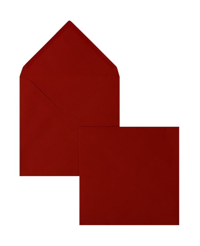 enveloppes colorées rouge (rouge cinabre) 165 x 165 mm | 120 g/m² velin | sans fenêtre | fermeture gommée | rabat pointu | 100 pièces