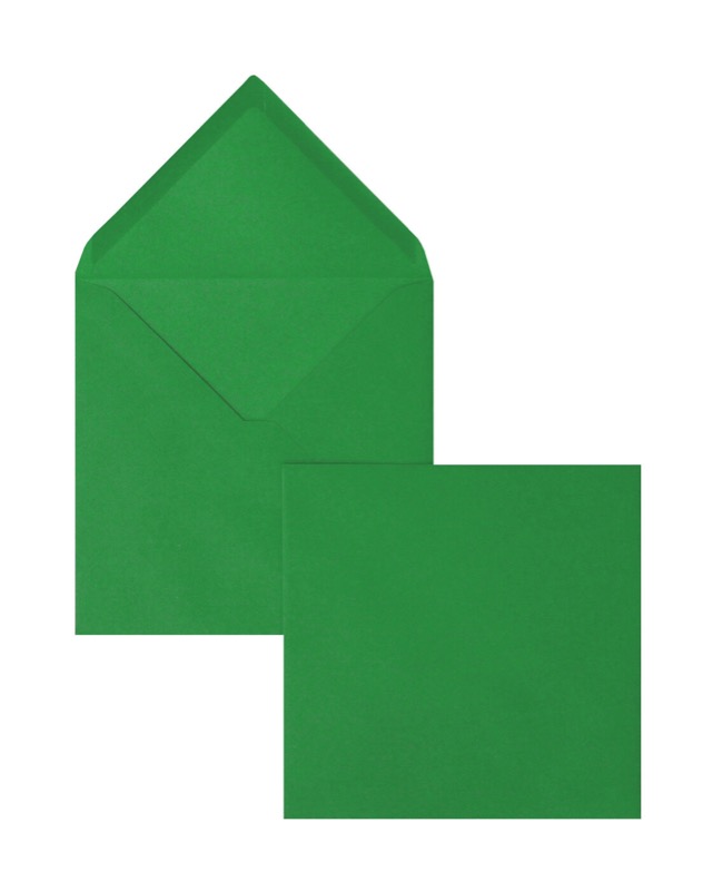 enveloppes colorées vert (vert mousse) 165 x 165 mm | 120 g/m² velin | sans fenêtre | fermeture gommée | rabat pointu | 100 pièces
