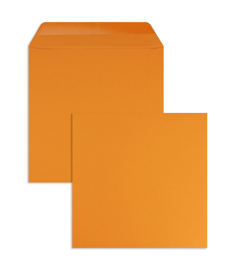enveloppes colorées orange (orange clair) 170 x 170 mm | 120 g/m² offset | sans fenêtre | fermeture gommée | rabat droit | 100 pièces