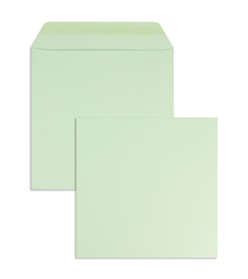 enveloppes colorées vert (menthe) 170 x 170 mm | 120 g/m² offset | sans fenêtre | fermeture gommée | rabat droit | 100 pièces