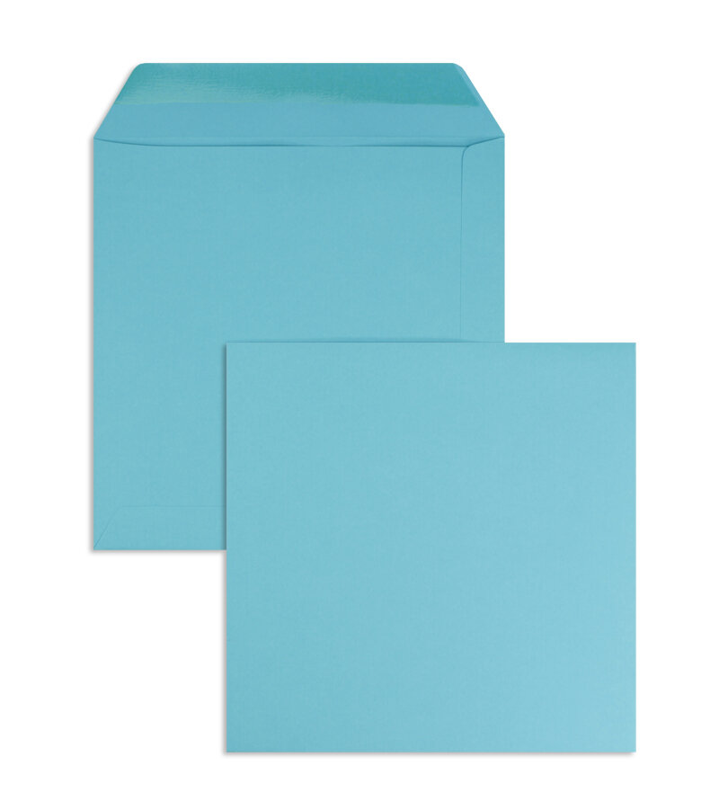 enveloppes colorées bleu (turquoise caraïbe) 190 x 190 mm | 120 g/m² offset | sans fenêtre | fermeture gommée | rabat droit | 100 pièces