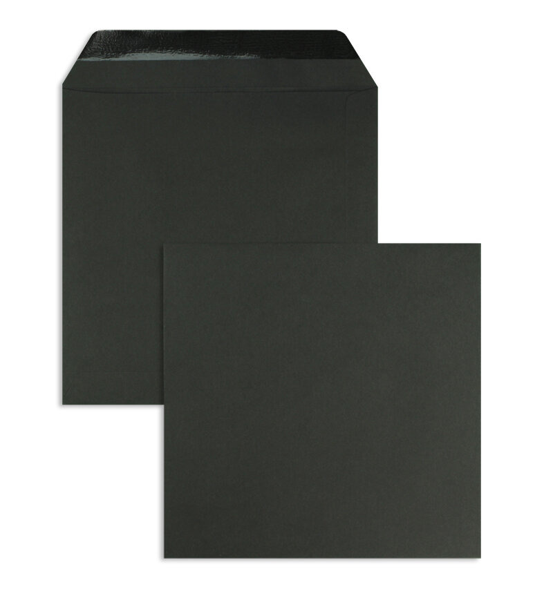 enveloppes colorées noir 190 x 190 mm | 120 g/m² offset | sans fenêtre | fermeture gommée | rabat droit | 100 pièces
