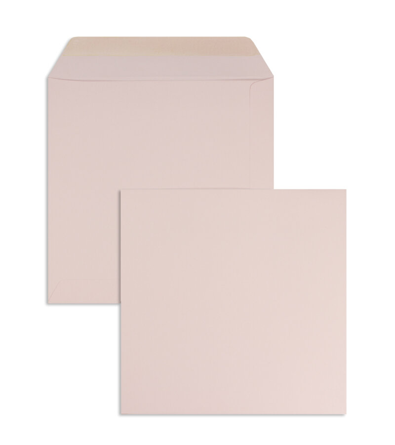enveloppes colorées rose (rose tendre) 190 x 190 mm | 120 g/m² offset | sans fenêtre | fermeture gommée | rabat droit | 100 pièces