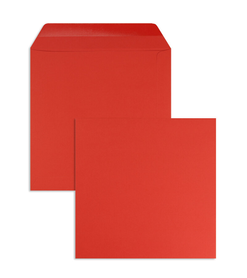 enveloppes colorées rouge (rubis) 190 x 190 mm | 120 g/m² offset | sans fenêtre | fermeture gommée | rabat droit | 100 pièces