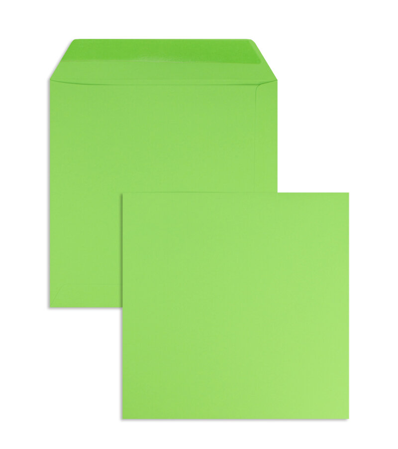 enveloppes colorées vert (pomme verte) 190 x 190 mm | 120 g/m² offset | sans fenêtre | fermeture gommée | rabat droit | 100 pièces