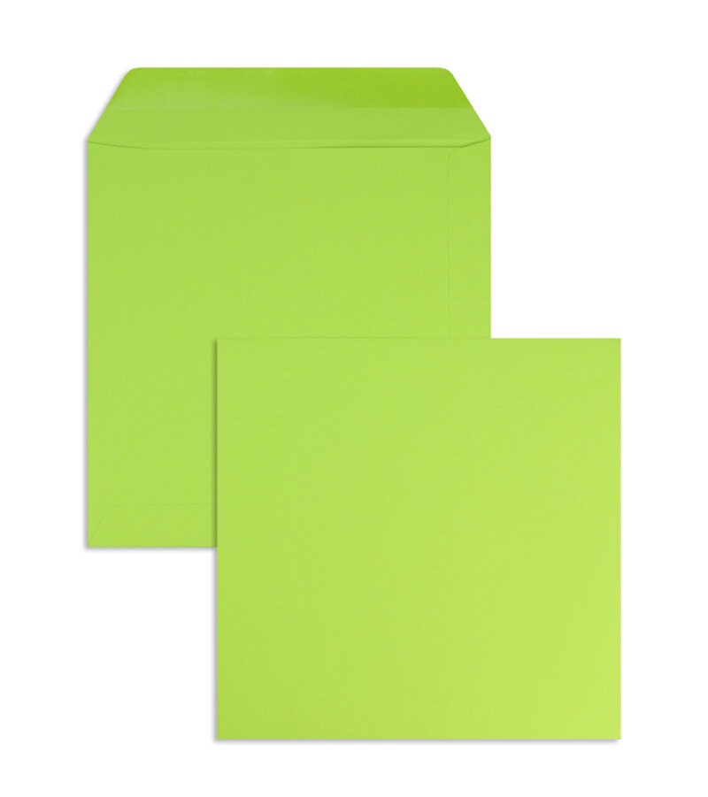 enveloppes colorées vert (vert tilleul) 190 x 190 mm | 120 g/m² offset | sans fenêtre | fermeture gommée | rabat droit | 100 pièces