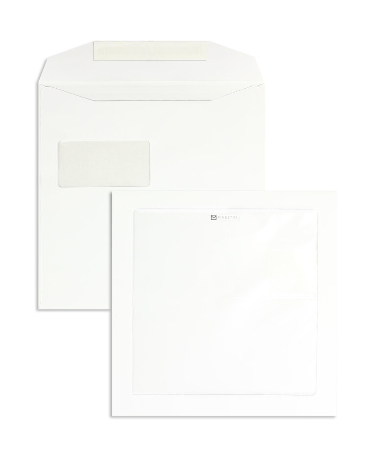 enveloppes avec fenêtre publicitaire blanc 220 x 220 mm | 120 g/m² offset | 2 fenêtres | fermeture adhésive | rabat droit | 250 pièces