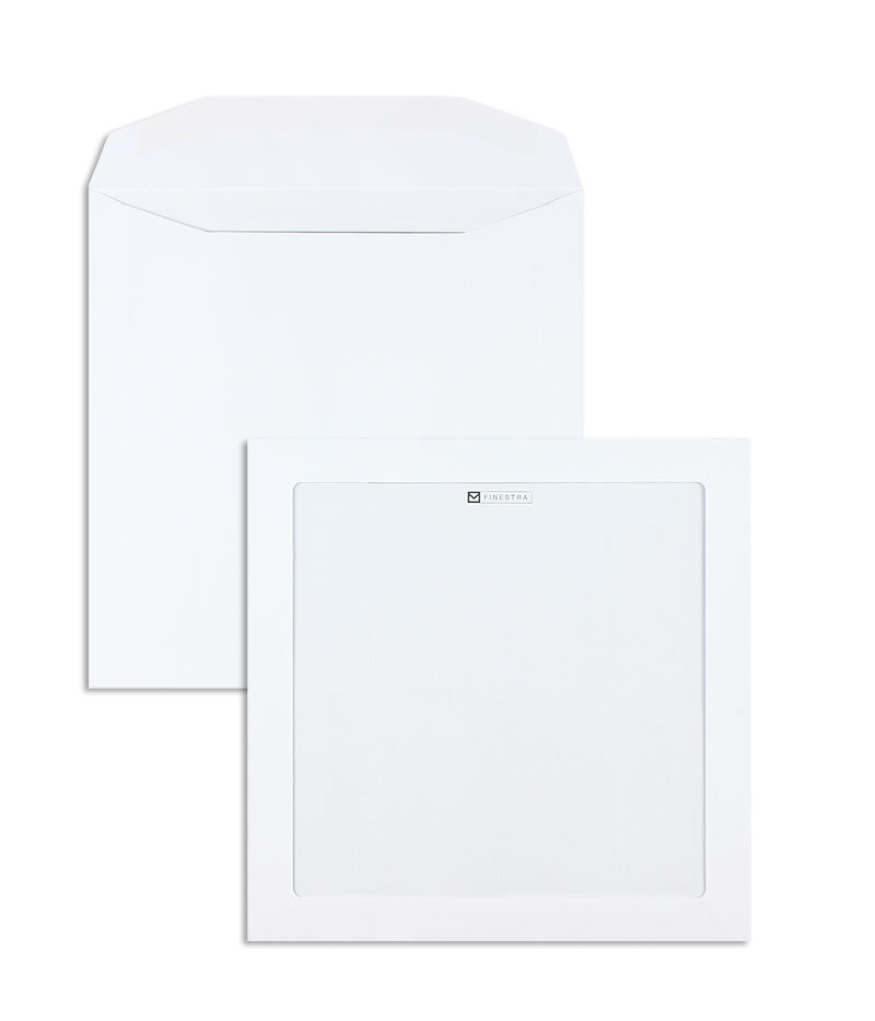 enveloppes avec fenêtre publicitaire blanc 220 x 220 mm | 120 g/m² offset | avec fenêtre | fermeture gommée | rabat droit | 250 pièces