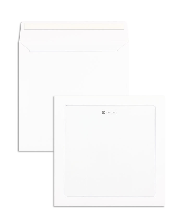 enveloppes avec fenêtre publicitaire blanc 220 x 220 mm | 120 g/m² offset | avec fenêtre | fermeture adhésive | rabat droit | 250 pièces