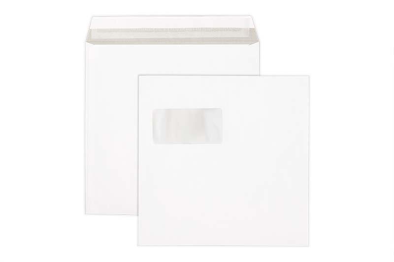 enveloppes blanc 220 x 220 mm | 100 g/m² offset | avec fenêtre | fermeture adhésive | rabat droit | 100 pièces