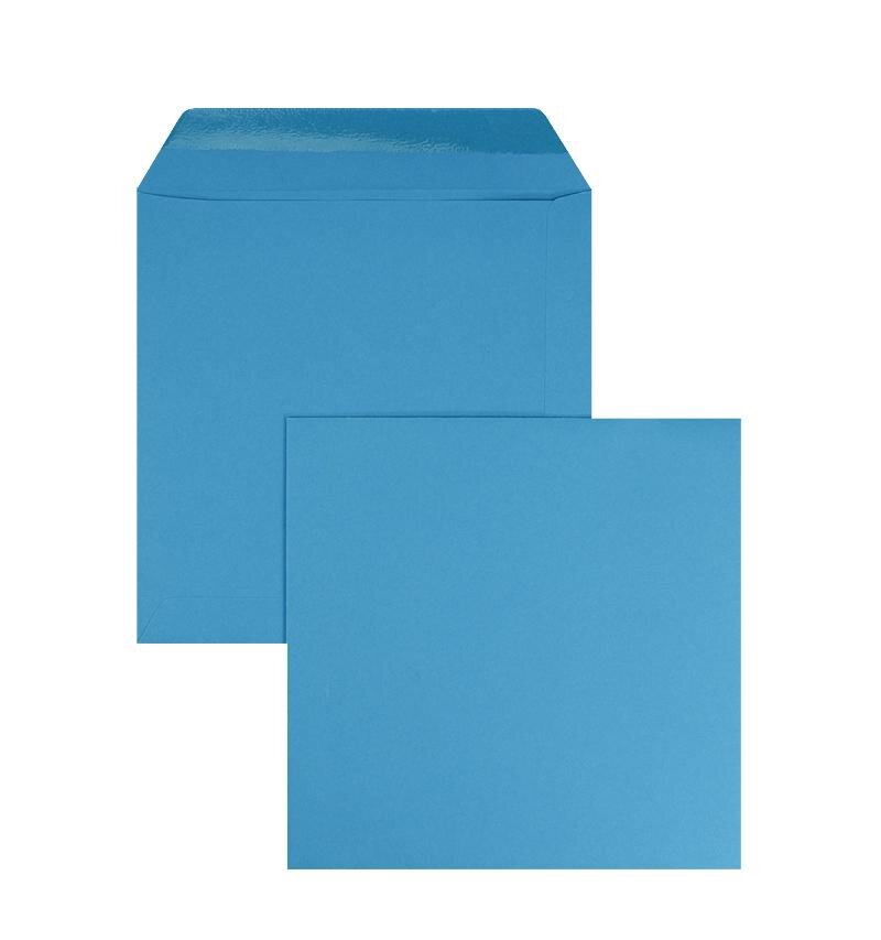 enveloppes colorées bleu (bleu azur) 220 x 220 mm | 120 g/m² offset | sans fenêtre | fermeture gommée | rabat droit | 100 pièces