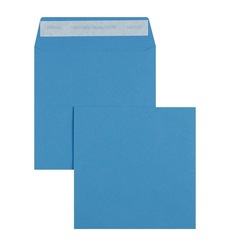 enveloppes colorées bleu (bleu roi) 220 x 220 mm | 120 g/m² offset | sans fenêtre | fermeture adhésive | rabat droit | 100 pièces