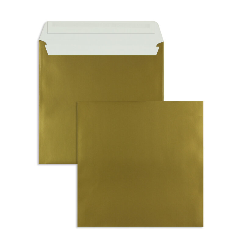 enveloppes colorées doré 220 x 220 mm | 130 g/m² métallique | sans fenêtre | fermeture adhésive | rabat droit | 100 pièces