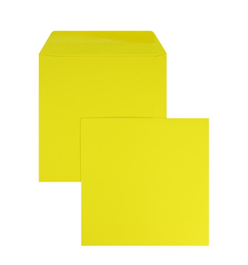 enveloppes colorées jaune (jaune bouton d'or) 220 x 220 mm | 120 g/m² offset | sans fenêtre | fermeture gommée | rabat droit | 100 pièces