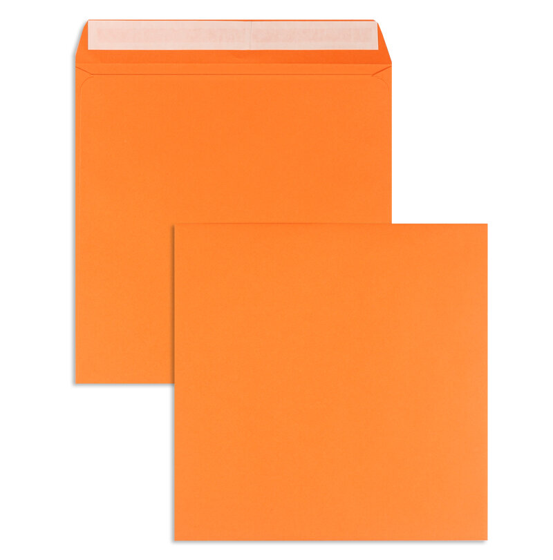 enveloppes colorées orange 220 x 220 mm | 120 g/m² offset | sans fenêtre | fermeture adhésive | rabat droit | 100 pièces
