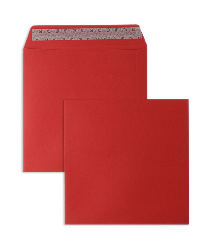 enveloppes colorées rouge 220 x 220 mm | 120 g/qm colorista | sans fenêtre | fermeture adhésive | rabat droit | 50 pièces