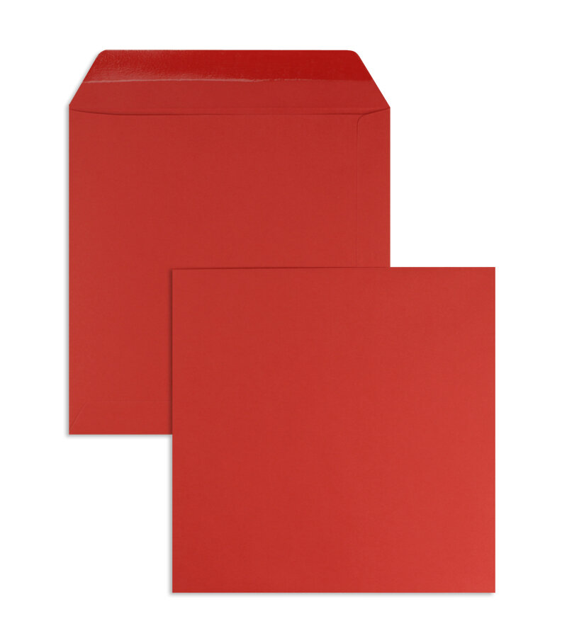 enveloppes colorées rouge (rouge cardinal) 220 x 220 mm | 120 g/m² offset | sans fenêtre | fermeture gommée | rabat droit | 100 pièces