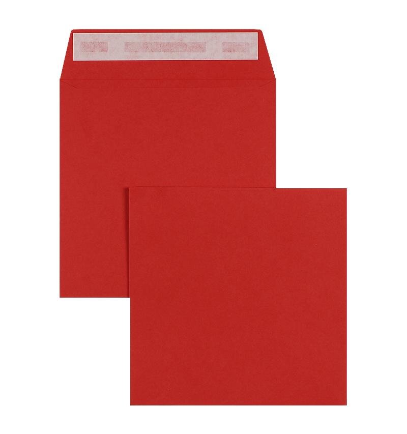 enveloppes colorées rouge (rouge intense) 220 x 220 mm | 120 g/m² offset | sans fenêtre | fermeture adhésive | rabat droit | 100 pièces