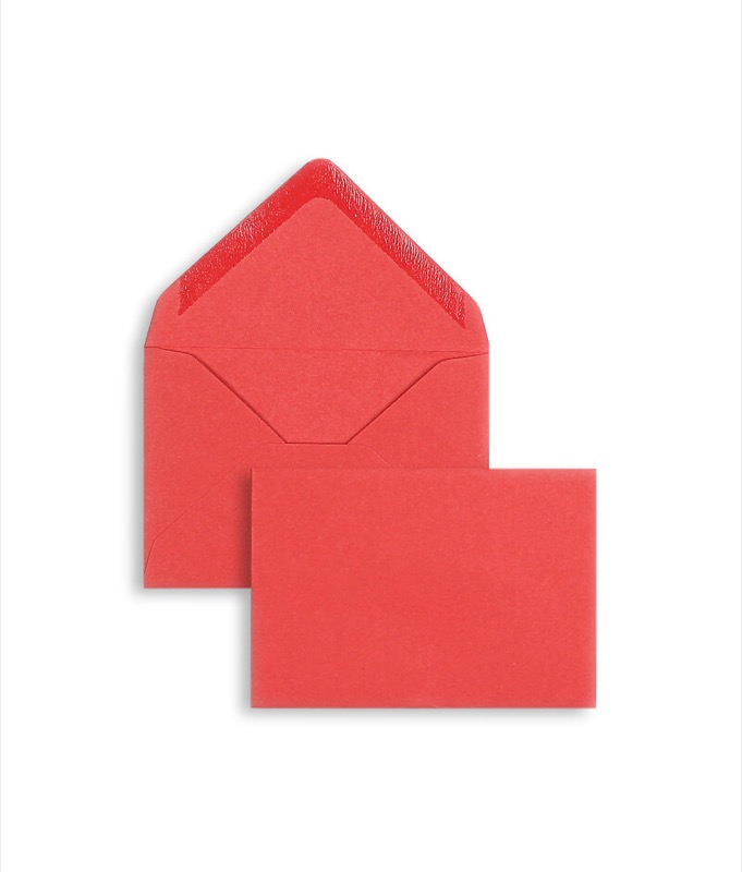 enveloppes colorées rouge (rouge cinabre) 70 x 100 mm | 120 g/m² velin | sans fenêtre | fermeture gommée | rabat pointu | 100 pièces