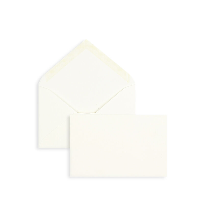 enveloppes blanc (blanc naturel) 90 x 140 mm | 120 g/m² coton | sans fenêtre | fermeture gommée | rabat pointu | 100 pièces