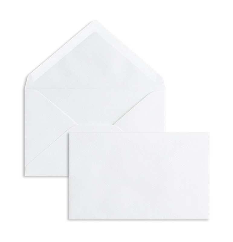 enveloppes blanc (blanc naturel) 90 x 140 mm | 135 g/m² côtelé | sans fenêtre | fermeture gommée | rabat pointu | 100 pièces